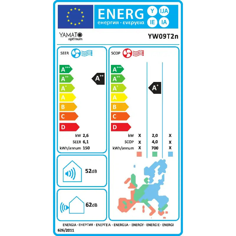 Aparat de aer conditionat Yamato Optimum, 9000 BTU, Clasa A++/A+, Wi-Fi, Inverter, Golden Fin + Kit instalare inclus
